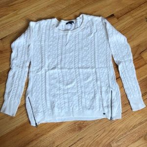 Ivory American Eagle Cable Sweater with Side Zips.